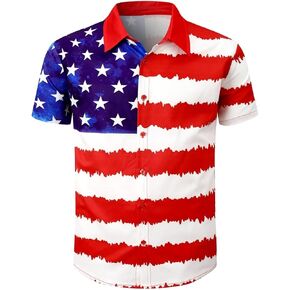 Men's 4th of July Shirt American Flag Texas Flag Button Up Hawaiian Short Sleeve Party Shirt, S-4XL
