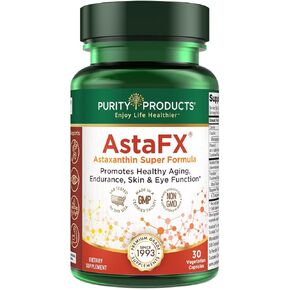 Purity Products AstaFX Astaxanthin Antioxidant Super Formula from Clinically Tested 4 mg AstaREAL with Multi-Component Tocotrienols (Vitamin E) + BioPerine Black Pepper + Piperine - 30 Veg Capsules