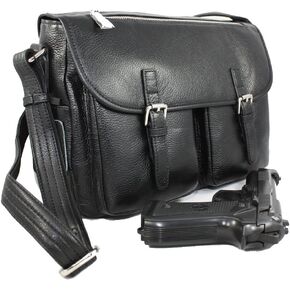 Genuine Leather Concealment Purse Vintage Style Multiple Pockets Black