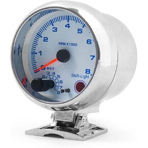 Tachometer Gauge Car Universal Silver 3.75'' Blue Inter Shift Light 0-8000 RPM Suitable for 12 3 4 5 6 7 8-Cylinder Gasoline Vehicles or 1-2 Cylinder New Motorcycles in Kuwait