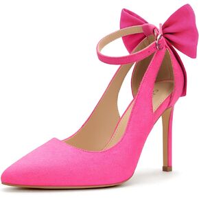 Carcuume Women's High Heels Strappy Pointed Toe Bow Pumps Ankle Strap Stiletto Party Shoes