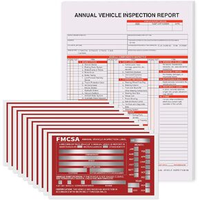 50 Pack Annual Vehicle Inspection Report Form 8.5"*11.4" Detailed Driver's Vehicle Inspection Report Dot Vehicle Inspection Red Exterior Aluminum Inspection Label 6"*3.5" 3-Ply Carbonless for Cars