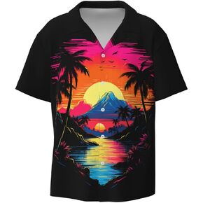 Funky Hawaiian Shirt for Men, Men's Graphics Button Down Beach Shirts Design Pattern Vacation Shirts
