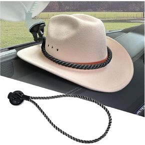 Hat Mounts for Car, Cowboy Hat Holder Rack with Suction Cup and Handmade Rope, Car Accessories, Universal Cowboy Hat Hanger for SUV Truck Vehicle Home, Keeps Your Hat On The Dash (Black)