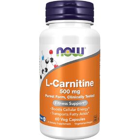 NOW Supplements, L-Carnitine 500mg, Purest Form, Amino Acid, Fitness Support*, 60 Veg Capsules