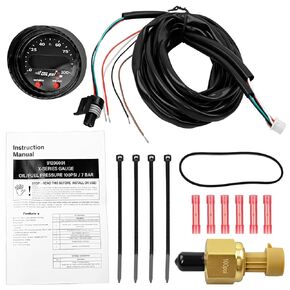 30-0301 X-Series Oil Fuel Pressure Gauge 10Psi 7Bar 52mm 2-1/16", with Black Bezel Faceplate, Digital Display, Wiring Harness, 300301 Electric Boost High Accuracy Fluid Pressure Gauge Meter Assembly