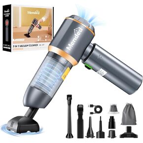 MENDED Car Vacuum Portable Cordless 15000PA,3 in 1 Handheld Vacuum Cleaner with 2024 Upgrade Brushless Motor and Type C for Car,Office and Home Cleaning HL127 Silver
