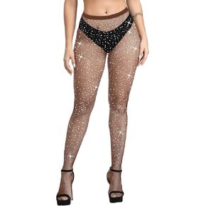 Sparkle Rhinestone Fishnets Sexy High Waist Tights Party Glitter Rhinestone Mesh Stockings
