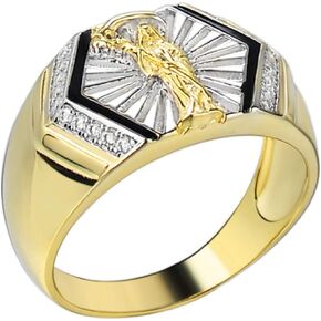 HarlemBling Real Solid 925 Sterling Silver - Grim Reaper Santa Muerte Men's Ring - 14k Yellow Gold Finish - Diamond Cut Icy Ring For Men - Sizes 6-13