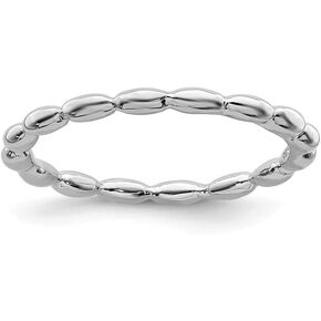 Solid 925 Sterling Silver Stackable Rice Bead Ring Eternity Band