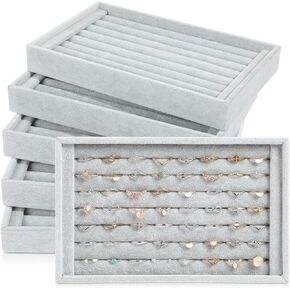 6 Pcs Jewelry Ring Tray 7 Slots Ring Organizer Stackable Ring Holders for Jewelry Ring Display Stand Jewelry Drawer (White)