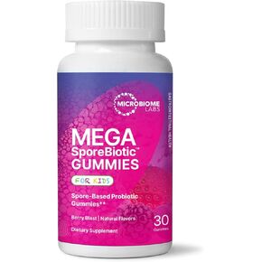 Microbiome Labs MegaSporeBiotic Kids Probiotic - Spore Based Gummy Probiotics for Kids - Supports Gut Health & Immunity with Bacillus Probiotic Blend - Berry Flavored (30 Gummies)