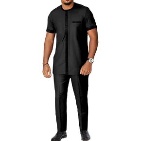 African Suits for Men Dashiki Tradition Attire Splice Velvet Clothing 2 Piece Sets Shirt Pants Outfits