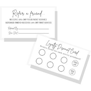 Referral & Loyalty Discount Card | 50 Pack | 3.5 x 2" inches Business Card Size | Business Referrals | Loyalty Punch Cards | Black and White Minimalist Design 10% 50% discount