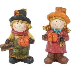 Garden Statue Figurine, Resin Happy Fall Decoration Funny Pumpkin Ornaments Pumpkin People Dolls Table Thanksgiving Decor, 2PCS