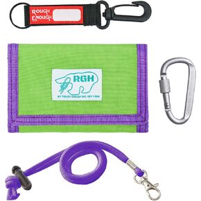 Rough Enough Kids Wallet for Boys Girls Preppy Teens with Neck Lanyard Card Holder Slot Nylon Twill Classic Casual Vintage Sport Camp Green Purple