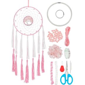 Tree of Life Dream Catcher Kit Pink Crystal Dream Catcher Wall Hanging Kit DIY Dreamcatcher Kit with Tassel Instruction Included for Bedroom Wall Decor Nursery Room Wedding Party
