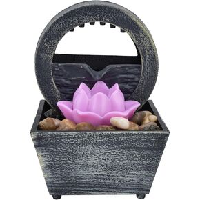 Indoor Water Fountains Lotus Lamp, Illuminated Relaxation Zen Tabletop Fountains Water Feature Feng Shui Ornaments with LED Lights for Home Office Bedroom Decoration