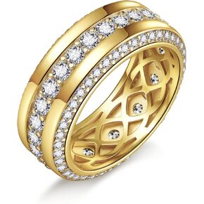 Men's Wedding Band White Gold/14K Gold Plated 925 Sterling Silver Engagement Ring with 3 Row Classic 2.94CT Round Cut Cubic Zirconia 9mm Width Men's Wedding Rings Size 8 to 12