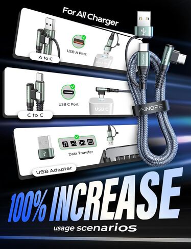 كابل AINOPE أرجواني USB C إلى USB C 2 حزمة 6.6 قدم 60 وات USBC إلى USBC كابل شحن سريع زاوية زاوية من النوع C إلى النوع C كابل USB C متوافق مع MacBook Pro 2022، iPad Pro 2021، Galaxy S23 in Kuwait