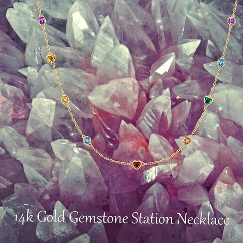 14k الذهب الأصفر جوهرة محطة قلادة محطة الأحجار الكريمة القلائد Soild الذهب Mulit حجر ملون مجوهرات للنساء صديقة الإناث in Kuwait