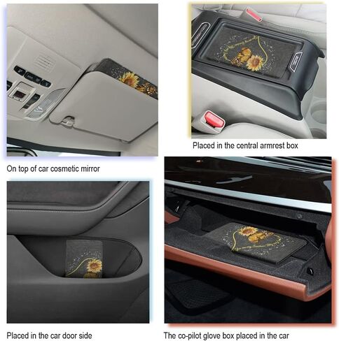 FOR U DESIGNS Leather Car Document Holder Glove Box,Sunflower Butterfly Heart Design Auto Vehicle Card Paperwork Glove Box Organizer for Driver License,Insurance Card and Other Essentials in Saudi Arabia
