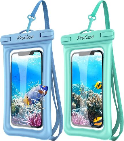 ProCase 2 Pack حقيبة هاتف عائمة مقاومة للماء، حقيبة جافة IPX8 للهواتف مقاس 7 بوصات | تناسب iPhone 17/16/15/14 وGalaxy S24/S23 وPixel 8/7. حقيبة مقاومة للماء تعمل باللمس للسباحة والغوص والثلج - أسود in Kuwait