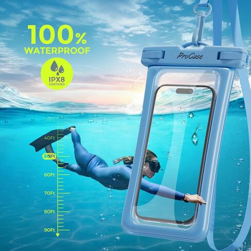 ProCase 2 Pack حقيبة هاتف عائمة مقاومة للماء، حقيبة جافة IPX8 للهواتف مقاس 7 بوصات | تناسب iPhone 17/16/15/14 وGalaxy S24/S23 وPixel 8/7. حقيبة مقاومة للماء تعمل باللمس للسباحة والغوص والثلج - أسود in Kuwait