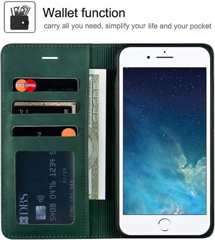 QLTYPRI iPhone 6 Plus 6S Plus Case, Premium PU Leather Cover TPU Bumper with Card Holder Kickstand Hidden Magnetic Adsorption Shockproof Flip Wallet Case for iPhone 6 Plus 6S Plus - Black in Kuwait