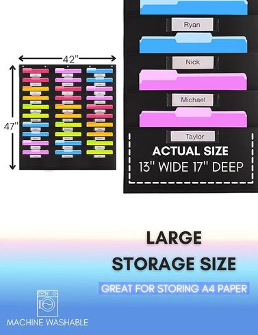 Heavy Duty 30 Pocket Storage Chart w/Nametags - 5 Stainless Steel overdoor Hangers Included - Hanging Wall File Organizer | Organize Your Assignments, Files, Papers & More in Saudi Arabia