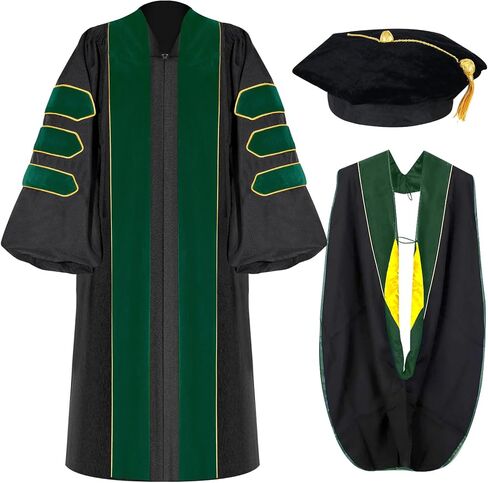 Unisex Doctoral Graduation Gown with Gold Piping | Academic doctoral Cap and Gown for Graduation Ceremony in Saudi Arabia