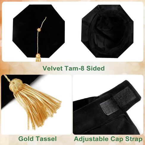 Unisex Doctoral Graduation Gown with Gold Piping | Academic doctoral Cap and Gown for Graduation Ceremony in Saudi Arabia