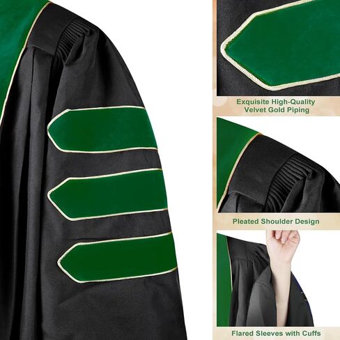 Unisex Doctoral Graduation Gown with Gold Piping | Academic doctoral Cap and Gown for Graduation Ceremony in Saudi Arabia