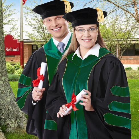 Unisex Doctoral Graduation Gown with Gold Piping | Academic doctoral Cap and Gown for Graduation Ceremony in Saudi Arabia