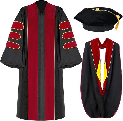 Unisex Doctoral Graduation Gown with Gold Piping | Academic doctoral Cap and Gown for Graduation Ceremony in Saudi Arabia