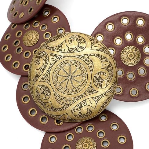 Wide Disc Belt for Women Boho Concho Leather Belts Vintage Western Waist Belt in Saudi Arabia
