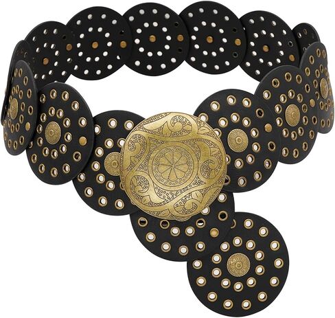 Wide Disc Belt for Women Boho Concho Leather Belts Vintage Western Waist Belt in Saudi Arabia