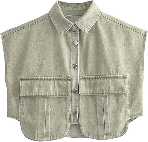 Kissonic Women's Denim Vest Sleeveless Jean Jacket Button Down Double Pockets Decoration Crop Waistcoat in Saudi Arabia