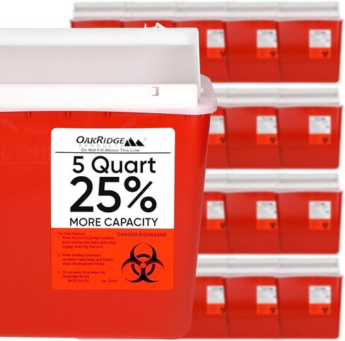 Oakridge Products Sharps Container for Home Use and Professional 5 Quart (3-Pack), Biohazard Needle and Syringe Disposal, Mailbox Style Lid, CDC Certified in Saudi Arabia