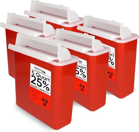 Oakridge Products Sharps Container for Home Use and Professional 5 Quart (3-Pack), Biohazard Needle and Syringe Disposal, Mailbox Style Lid, CDC Certified in Saudi Arabia