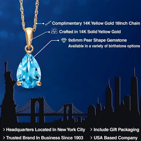 Gem Stone King 14K Yellow Gold 9X6MM Pear Shape Gemstone Birthstone Teardrop Pendant Necklace | Gold Necklace For Women | With 18 Inch Chain in Saudi Arabia