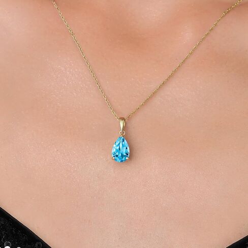 Gem Stone King 14K Yellow Gold 9X6MM Pear Shape Gemstone Birthstone Teardrop Pendant Necklace | Gold Necklace For Women | With 18 Inch Chain in Saudi Arabia