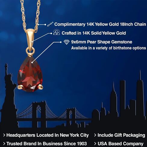 Gem Stone King 14K Yellow Gold 9X6MM Pear Shape Gemstone Birthstone Teardrop Pendant Necklace | Gold Necklace For Women | With 18 Inch Chain in Saudi Arabia