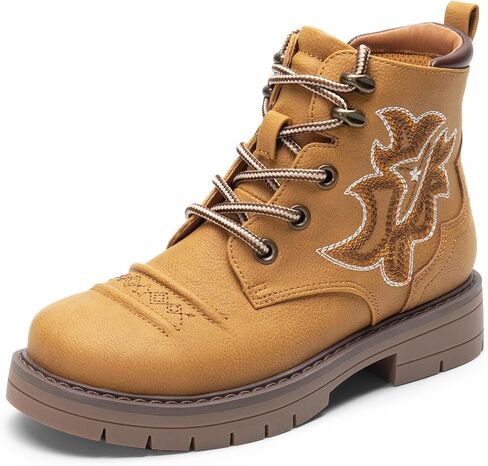 DREAM PAIRS Boys Girls Combat Ankle Boots Cowboy Cowgirl Western Embroidered Side Zipper Booties Toddler/Little Kid/Big Kid in Saudi Arabia