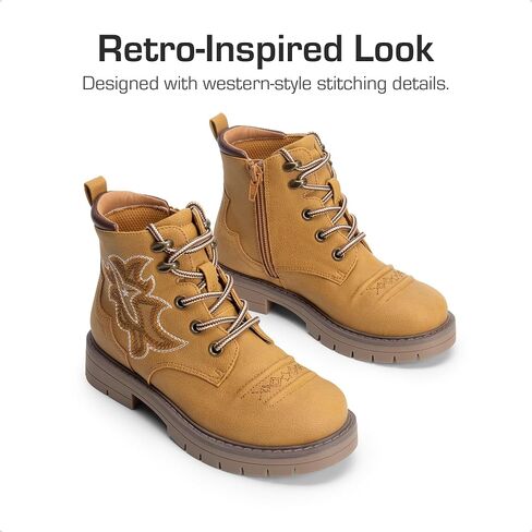 DREAM PAIRS Boys Girls Combat Ankle Boots Cowboy Cowgirl Western Embroidered Side Zipper Booties Toddler/Little Kid/Big Kid in Saudi Arabia