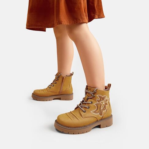 DREAM PAIRS Boys Girls Combat Ankle Boots Cowboy Cowgirl Western Embroidered Side Zipper Booties Toddler/Little Kid/Big Kid in Saudi Arabia