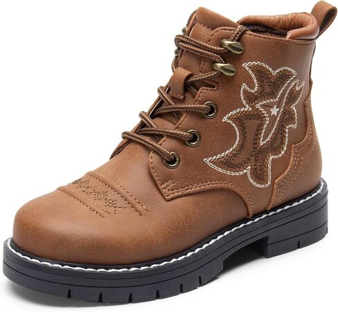 DREAM PAIRS Boys Girls Combat Ankle Boots Cowboy Cowgirl Western Embroidered Side Zipper Booties Toddler/Little Kid/Big Kid in Saudi Arabia