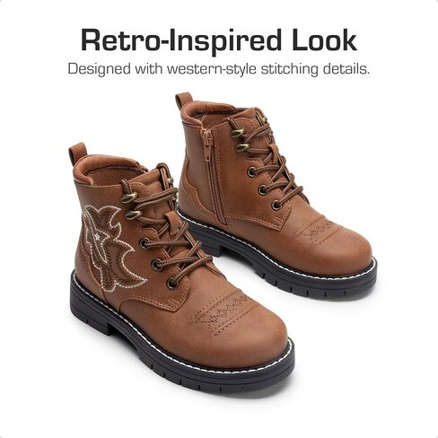 DREAM PAIRS Boys Girls Combat Ankle Boots Cowboy Cowgirl Western Embroidered Side Zipper Booties Toddler/Little Kid/Big Kid in Saudi Arabia