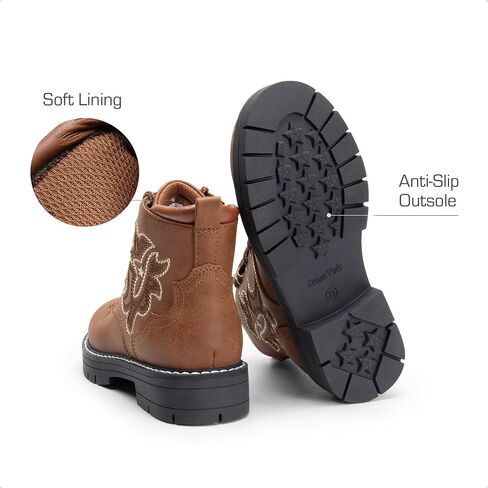 DREAM PAIRS Boys Girls Combat Ankle Boots Cowboy Cowgirl Western Embroidered Side Zipper Booties Toddler/Little Kid/Big Kid in Saudi Arabia