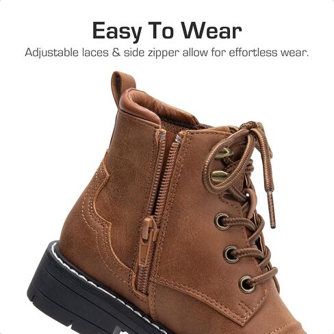 DREAM PAIRS Boys Girls Combat Ankle Boots Cowboy Cowgirl Western Embroidered Side Zipper Booties Toddler/Little Kid/Big Kid in Saudi Arabia